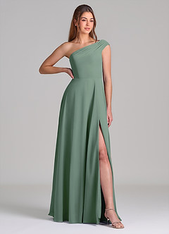 Azazie Melanie Bridesmaid Dresses Eucalyptus A-Line Off the Shoulder Chiffon Dress image4