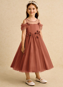 Azazie Juni Flower Girl Dresses Auburn Ball-Gown Pleated Tulle Dress image8