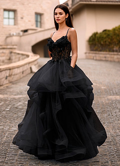 Dreama Noir Robe de bal corset en dentelle à volants image8