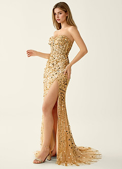 Elowomgen Champagner Paillettenbesatz, Stickerei, Mesh-Abendkleid image3