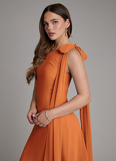 Azazie Monique Bridesmaid Dresses Cinnamon A-Line One Shoulder Chiffon Dress image5