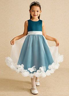Azazie Stardust Flower Girl Dresses Ink Blue A-Line Sleeveless Organza Dress image1