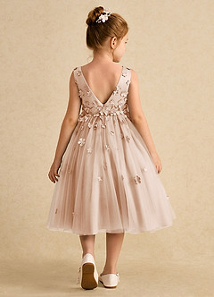 Azazie Lana Flower Girl Dresses English Rose A-Line Sleeveless Matte Satin Dress image2