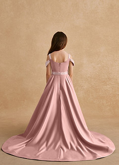 Azazie Jodi Blumenmädchenkleider A-Linie Matte Satin Kleid Roségold image2
