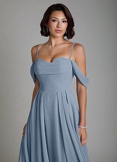 Azazie Loisa Abiti da Damigella Abito Convertibile A-Line in Chiffon Corsetto Blu Polveroso image3