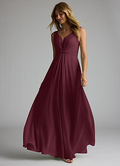 Azazie Gina Bridesmaid Dresses Cabernet A-Line V-Neck Pleated Chiffon Dress image2