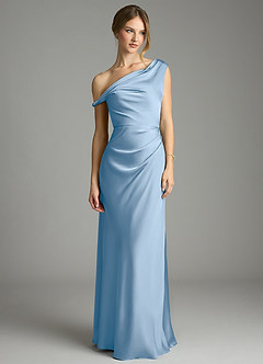 Azazie Emerson Bridesmaid Dresses Powder Blue Mermaid Off the Shoulder Stretch Satin Dress image4