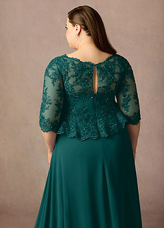 Azazie Averie Kleider für die Brautmutter A-Linie Bootshals Pailletten Chiffon Kleid Pfau image13