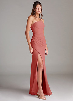 Azazie Eren Vestidos de damas de honor Vestido de Rosa Antigua de Gasa de Corte Recto con Hombro unilateral image4