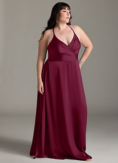Azazie Davis Bridesmaid Dresses Mulberry A-Line Pleated Stretch Satin Dress image9