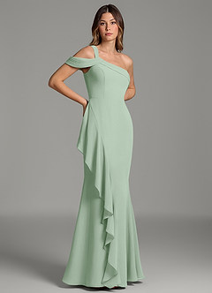 Azazie Ashlynn At-home Try On Dresses Agave Mermaid Off the Shoulder Chiffon Dress image4