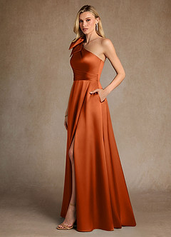 Azazie Easton Mother of the Bride Dresses Burnt Orange A-Line One Shoulder Stretch Satin Dress image2