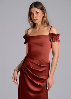 Azazie Kalysia Bridesmaid Dresses Terracotta Mermaid Off the Shoulder Stretch Satin Convertible Dress image5