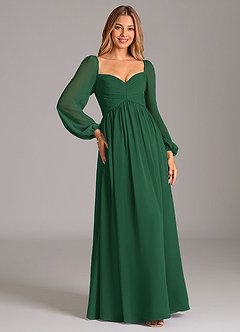 Azazie Alia Bridesmaid Dresses Dark Green A-Line Long Sleeve Chiffon Dress image5