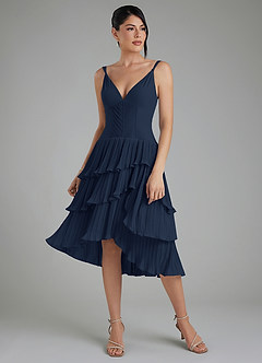 Azazie Rosa Bridesmaid Dresses Dark Navy A-Line Pleated Chiffon Dress image4