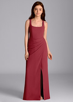 Azazie Mero Junior Meerjungfrau-Linie Plissee Chiffon Kleid Granatapfelrot image6