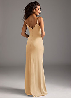 Azazie Deandra Bridesmaid Dresses Gold Mermaid Pleated Stretch Satin Dress image2