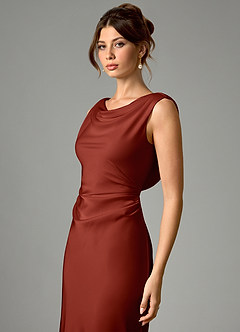 Azazie Kieryn Robes de demoiselle d'honneur Robe Sirène en Satin extensible Plissée Terracotta image4