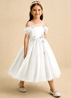 Azazie Juni Abiti da Ragazza di Fiori Abito Principessa in Tulle Plissettato Avorio image6