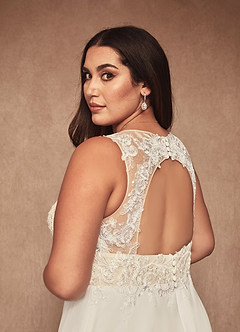 Azazie Trixie Abiti da Sposa Abito A-Line in Chiffon Lustrini Bianco Diamante Champagne image15