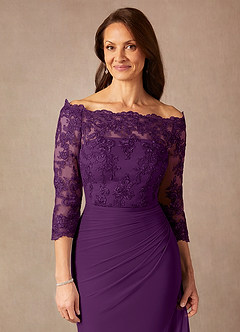 Azazie Rhonda Mother of the Bride Dresses Grape Mermaid Off the Shoulder Mesh Dress image7