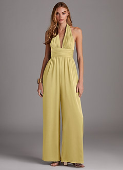 Azazie Oli Robes de demoiselle d'honneur Combinaison en Satin extensible Plissée Sorbet Citron image3