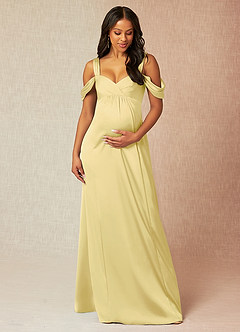 Azazie Rhea vestidos de dama de honor de maternidad Vestido de Corte En A Off The Shoulder Plisado Hasta el suelo Satén Elástico image1