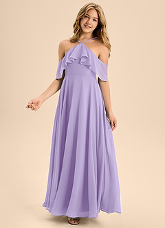 Azazie Tessabelle Junior Lilac A-Line Off the Shoulder Chiffon Dress image4