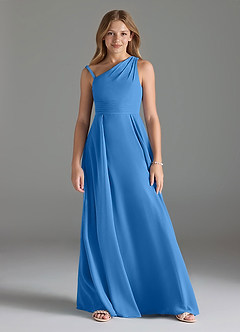 Azazie Dallas Junior A-Linie Plissee Chiffon Kleid Blauhäher image1