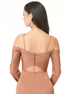 Azazie Hallie Robes de demoiselle d'honneur Robe Fourreau Convertible en Satin extensible Schulterfreies Langarmshirt Bronze image8