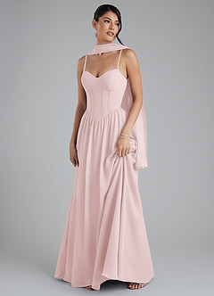 Azazie Alisha Bridesmaid Dresses Blushing Pink A-Line Corset Chiffon Dress image5