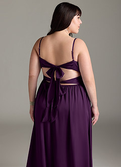 Azazie Zeya Bridesmaid Dresses Grape A-Line Pleated Stretch Satin Dress image15