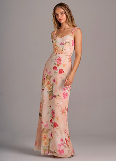 Azazie Denice Brautjungfernkleider Etui Gefaltet Chiffon Kleid Abstrakter Blumenstrauß image3