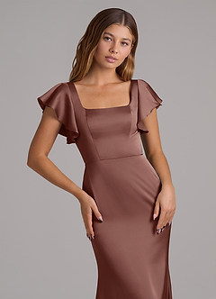 Azazie Elkie 신부 들러리 드레스 인어 스퀘어 네크라인 스트레치 새틴 바닥 길이 드레스 image6