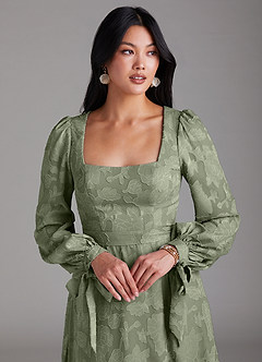 Azazie Leonia Bridesmaid Dresses Pistachio A-Line Long Sleeve Floral Burnout Dress image6