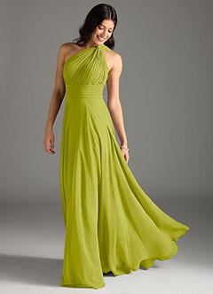 Azazie Charlize Vestidos de damas de honor Vestido de Hierba De Limón de Gasa de Corte en A con Hombro unilateral image1