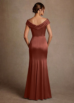 Azazie Aberdeen Mère de la mariée Robes Robe Fourreau en Satin extensible Plissée Auburn image2