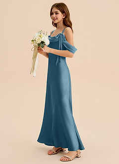 Azazie Bellalina Junior Bermuda Mermaid Pleated Stretch Satin Dress image3