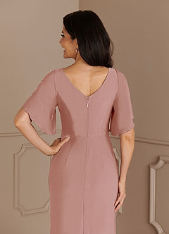 Azazie Louanne At-home Try On Dresses Dusty Rose Mermaid Boatneck Pleated Luxe Knit Dress image6