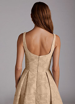 Azazie Amalie Bridesmaid Dresses Champagne A-Line Pleated Floral Burnout Dress image6