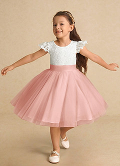 Azazie Vetty Flower Girl Dresses Ivory Rosette A-Line Lace Tulle Dress image5
