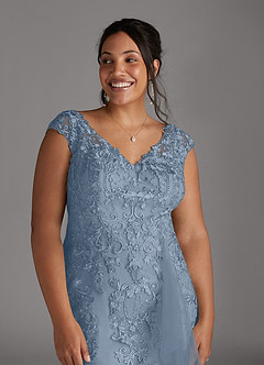 Azazie Melena vestidos de madre de la novia Vestido de Azul Polvoriento de Tul de Sirena con Encaje image9