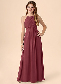 Azazie Ginny Junior Linia A Pofałdowany Szyfon Długość podłogi Młodsza druhna Sukienka image1