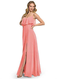 Azazie Jean Abiti da Damigella Abito Convertibile A-Line in Chiffon Corallo image3
