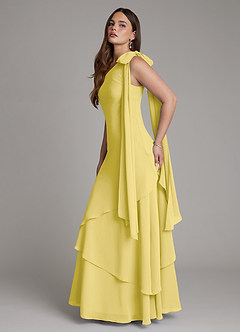 Azazie Monique Robes de demoiselle d'honneur Robe Trapèze en Mousseline de soie Asymétrique Canari image7
