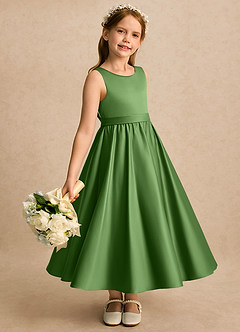 Azazie Karlie Flower Girl Dresses Basil A-Line Pleated Matte Satin Dress image2