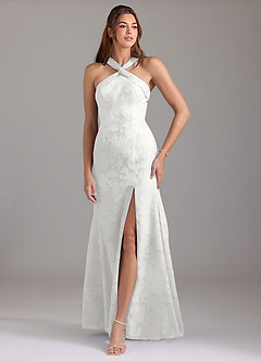 Azazie Rue Bridesmaid Dresses White A-Line Pleated Floral Burnout Dress image1