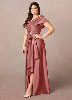 Azazie Branford Mother of the Bride Dresses Antique Rose A-Line Pleated Stretch Satin Dress image11