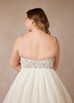 Azazie Tatiana Wedding Dresses Diamond White Nude A-Line V-Neck Sequins Tulle Dress image14