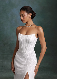 Azazie Zelda Wedding Dresses Diamond White Mermaid Side Slit Lace Dress image14